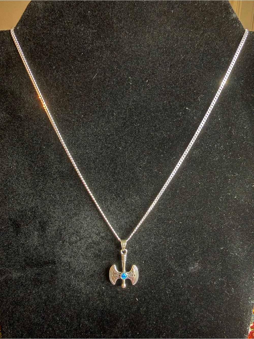 Sterling Silver Opal Axe Necklace